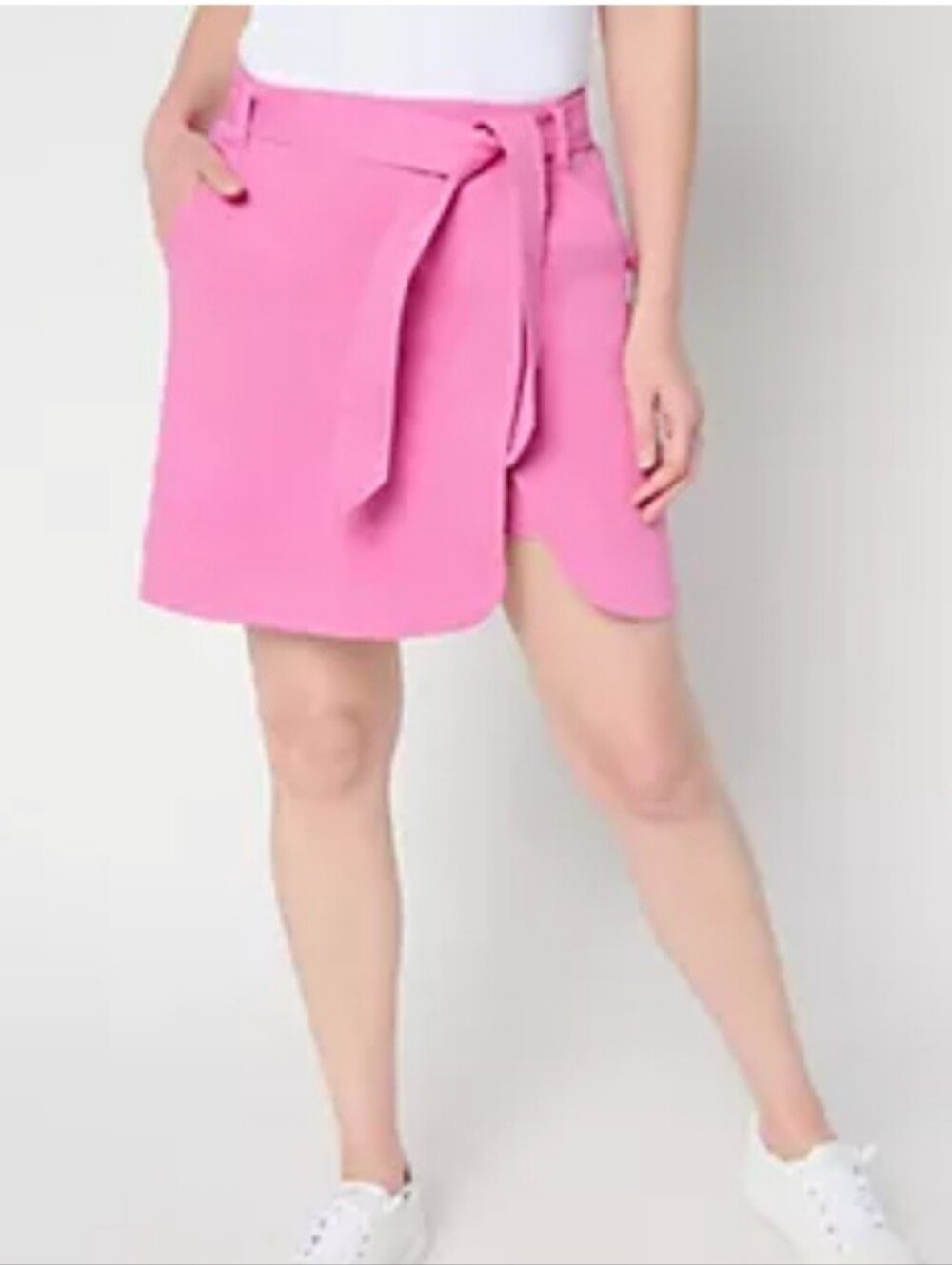 Denim Skort Mizrahi White Self Tie Belt New 22